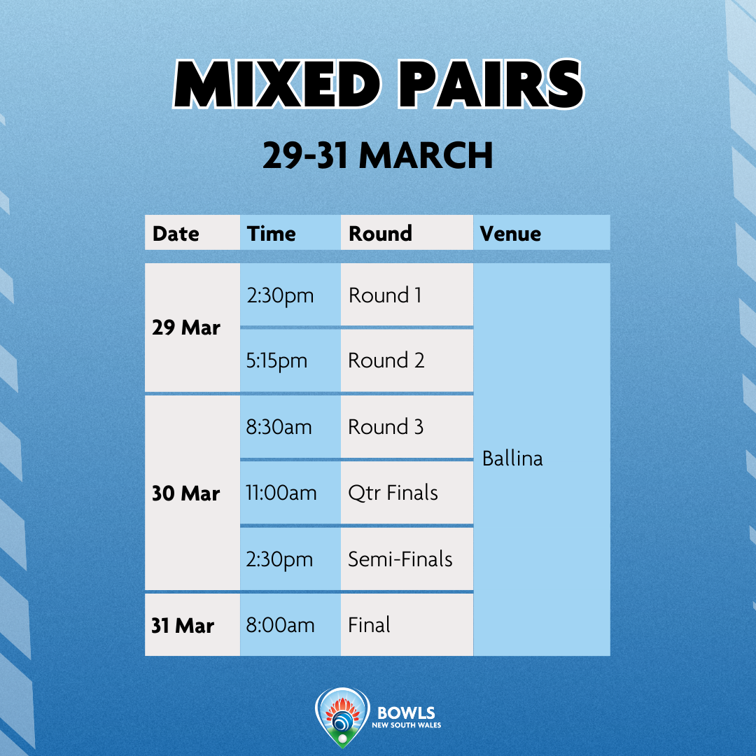 2024/25 State Championships Schedule Announced Bowls NSW